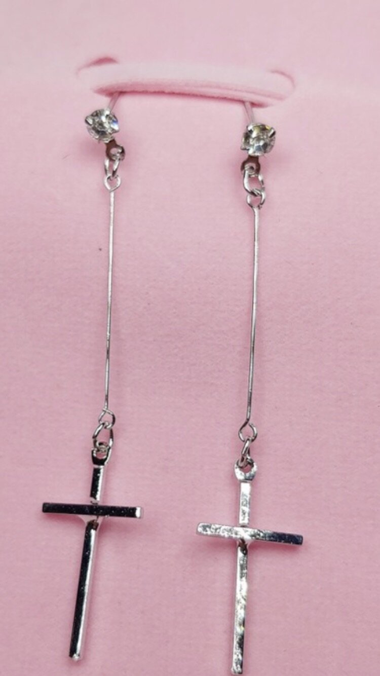 Long cute cross earrings Silver
