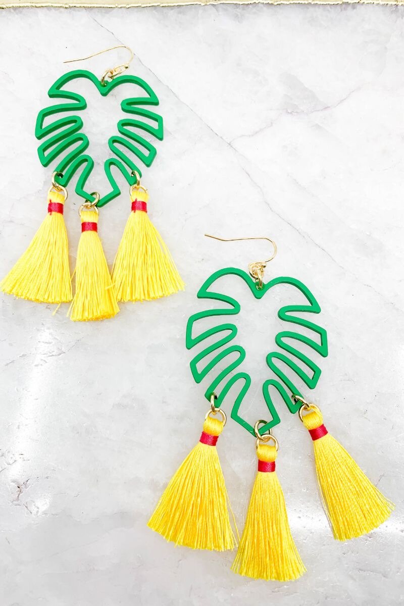 Yellow and Green Feather Earrings