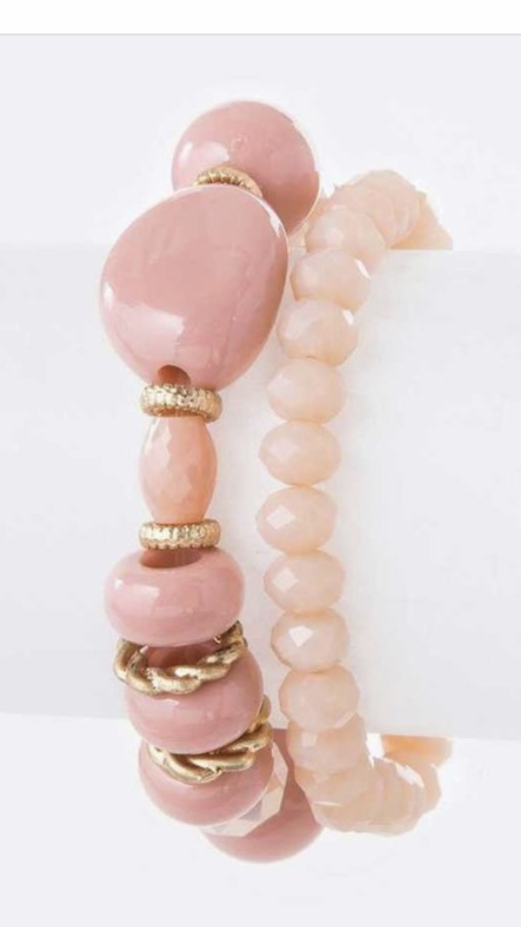 Pink Mix Bead Stretch Bracelet Set