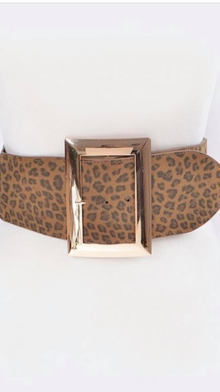 Leopard print Belt with Gold Buckle