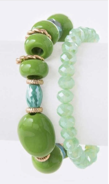 Green Mix Bead Stretch Bracelet Set
