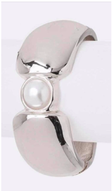 Silver Bangle Pearl Statement