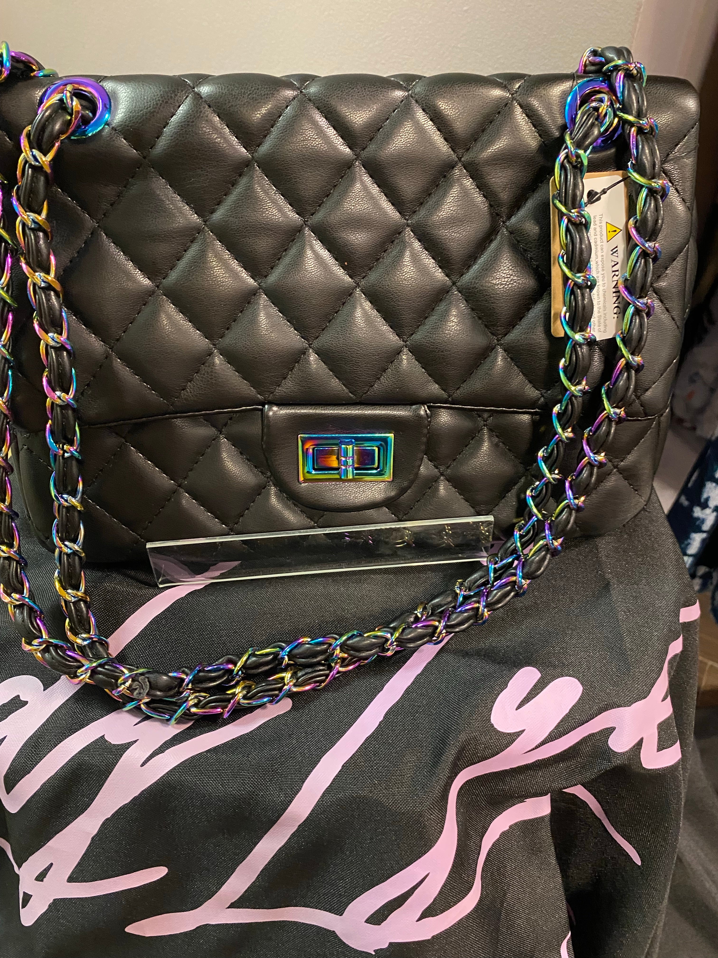 Hologram Shoulder Chain Bag Black