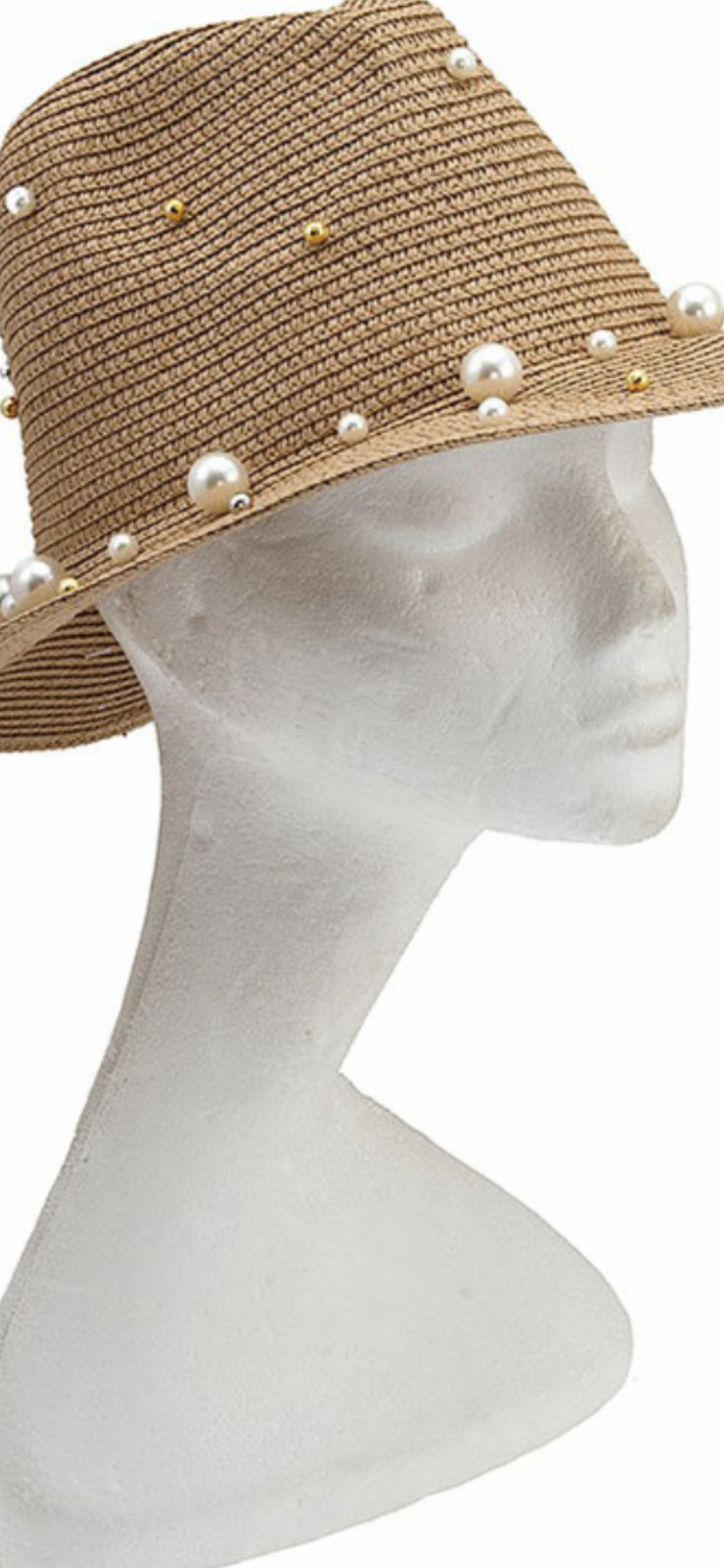 Summer Straw hat with beaded pearls